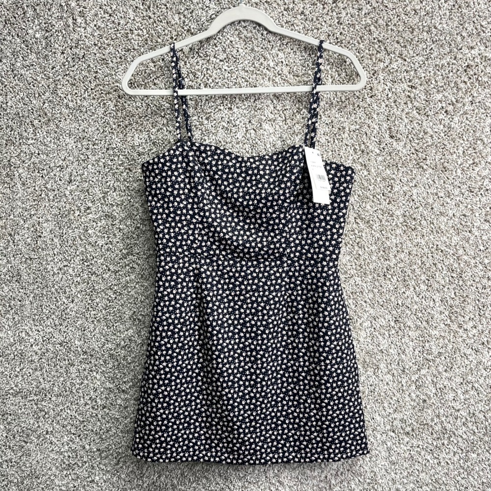 French Connection Black Mini Dress with White Floral Print